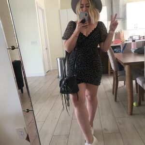 Free People Black Floral Wrap Mini Dress